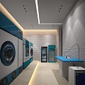Modern Self Service Laundry Facility With Washing Machines Dryers And Ironing Station