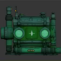 Green Mechanical Weapon with Glowing Circular Components and Industrial Sci-Fi Design