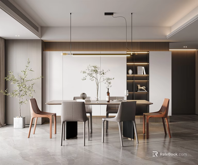 Modern Open Restaurant Interior Design With Dining Table And Comfortable Chairs 3d model