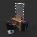 Black Bar Stool with Swivel Function in Vanity Setup Lighted Mirror Wooden Table and Cosmetics 3d model