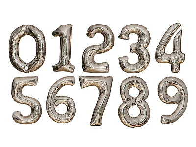 Silver Metallic Balloon Numbers 0 to 9 Digit Set for Party Decor 3d model