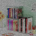 Colorful Books And Magazines On Clear Acrylic Double Layer Bookshelf With Sunflower Vase
