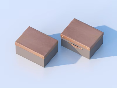 Brown And Gray Leather Storage Boxes With Lids And Handle For Home Use 3d model