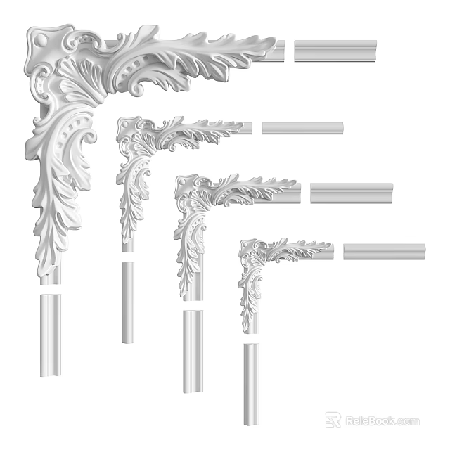 Elegant White Carving Decorative Molding And Columns For Interior Decoration 3d model