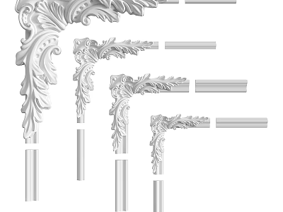 Elegant White Carving Decorative Molding And Columns For Interior Decoration 3d model