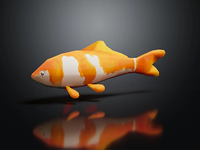 Orange And White Koi Fish With Reflection Swimming On Black Background 3d model
