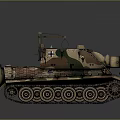Camouflaged Vintage Tracked Military Vehicle With Antenna Steering Wheel And Equipment