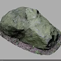 Natural Green Stone with Wooden Base Featuring Decorative Plants and Mossy Surface Texture