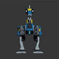 Blue And Yellow Robot Character With Mechanical Creature Design And Limb Details
