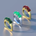 Elegant Gemstone Rings With Gold And Silver Bands Featuring Green Red Stones