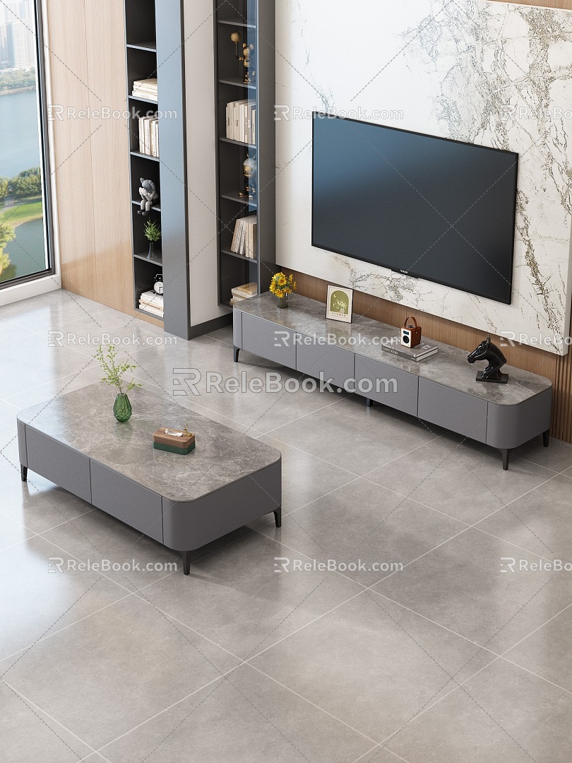 Light Luxury Coffee Table Coffee Table TV Cabinet Combination 3d model