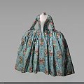 Vintage Turquoise Floral Pattern Dress With Full Skirt And Long Sleeves