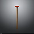 Red Head Hammer With Wooden Handle Clear Display On Gray Background