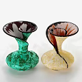 Decorative Glass Vases With Swirled Design Green Yellow Spotted Bulbous Base And Flared Top