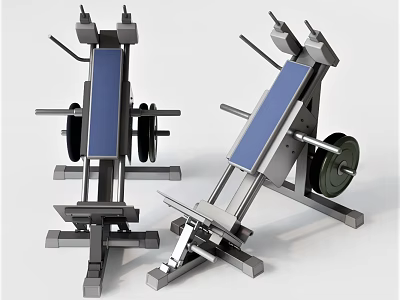Adjustable Weight Benches with Metal Frame Blue Padding and Weight Plates for Fitness 3d model