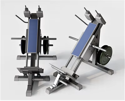 Adjustable Weight Benches with Metal Frame Blue Padding and Weight Plates for Fitness 3d model