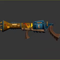 Blue And Orange Toy Weapon Featuring Circular Front And Yellow Accent Details