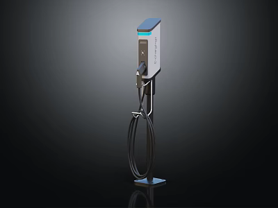Modern Electric Vehicle Charging Station With Blue Top And Charging Cable Stand 3d model