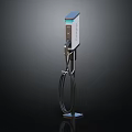 Modern Electric Vehicle Charging Station With Blue Top And Charging Cable Stand
