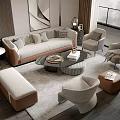 Modern Sofa and Coffee Table Set Living Room Interior with Armchairs and Ottoman