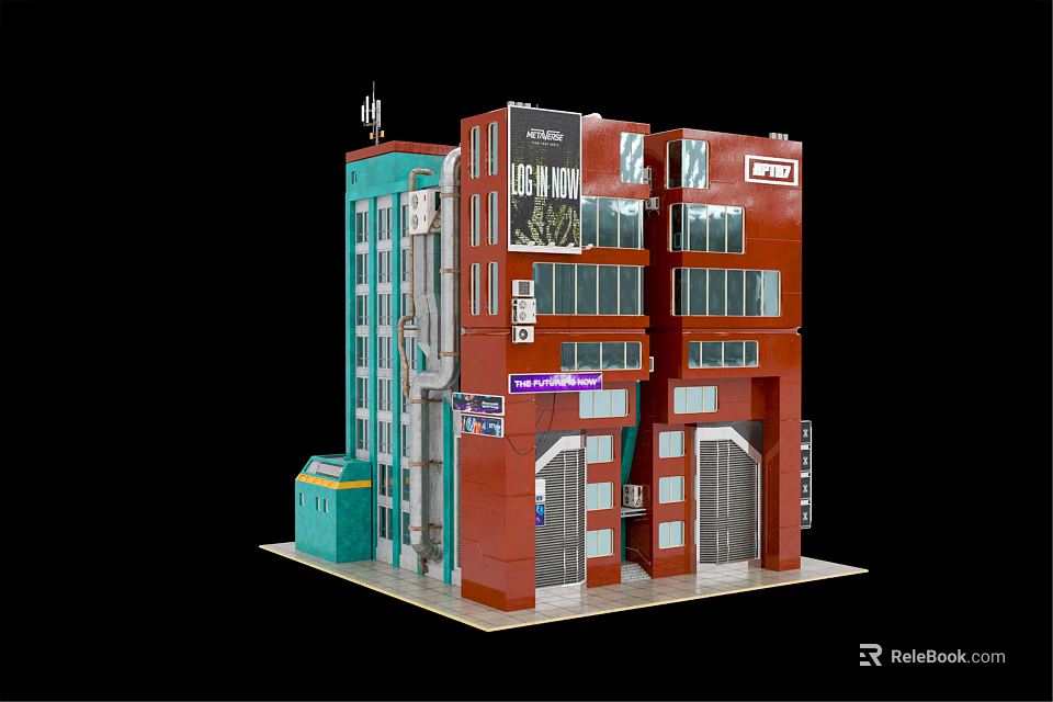 Future Architecture Modern Red Blue Facade Multi Layered Design With Glass Windows 3d model