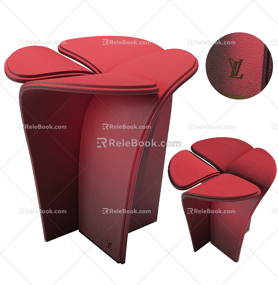 Modern LV Low Stool Dressing Stool Side Corner 3d model