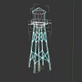 Garden Landscape Featuring Metal Water Tower With Steel Frame Structure