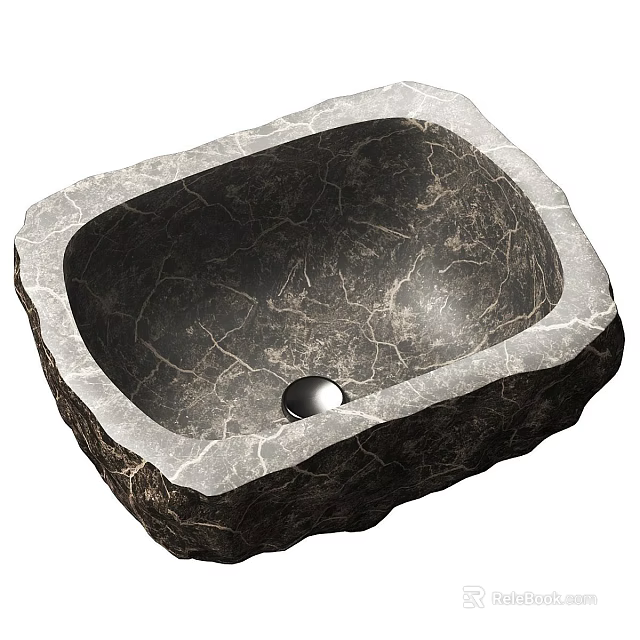 Unique Natural Stone Wash Basin with Cracked Texture and Organic Above Counter Design 3d model 