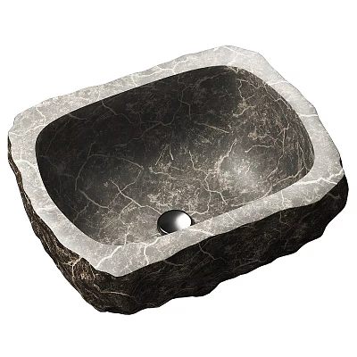 Unique Natural Stone Wash Basin with Cracked Texture and Organic Above Counter Design 3d model