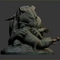 Realistic Bronze Panther Sculpture Lying On Textured Base With Intricate Details