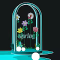 Colorful Birdcage Shaped Decor With Spring Flowers Butterflies Fairy And White Balls
