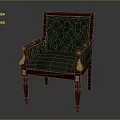 Luxurious Single Sofa With Red Frame Green Diamond Tufted Cushion And Golden Accents