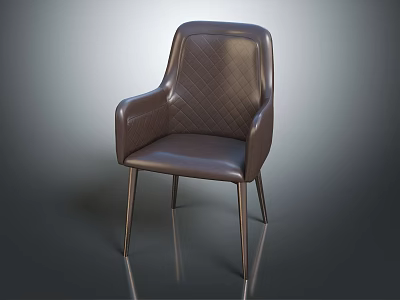 Modern Brown Leather Leisure Chair With Diamond Quilted Backrest Armrests And Metal Legs 3d model