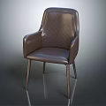 Modern Brown Leather Leisure Chair With Diamond Quilted Backrest Armrests And Metal Legs