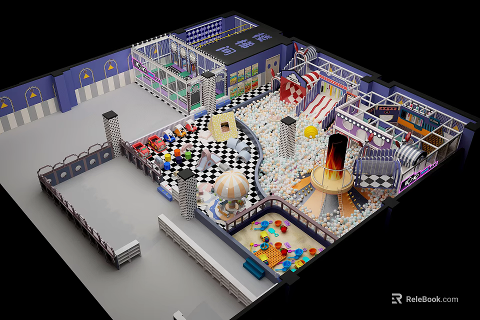 Colorful Indoor Kids Playground with Climbing Structures Slides Ball Pits and Building Blocks 3d model 