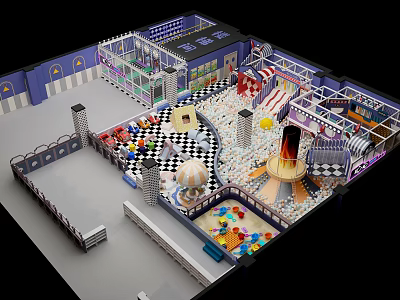 Colorful Indoor Kids Playground with Climbing Structures Slides Ball Pits and Building Blocks 3d model