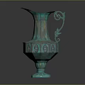 Decorative Iridescent Teal Ceramic Vase With Curved Handle And Intricate Patterns 3d model