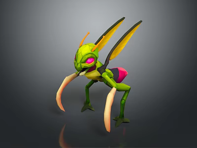 Green Insect With Yellow Wings Pink Abdomen Long Antennae And Legs 3D Render 3d model
