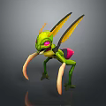 Green Insect With Yellow Wings Pink Abdomen Long Antennae And Legs 3D Render
