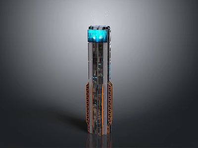 Modern Tall Tower Building With Glass Facade Blue Top Lighting And Orange Bottom Accents 3d model