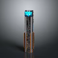 Modern Tall Tower Building With Glass Facade Blue Top Lighting And Orange Bottom Accents