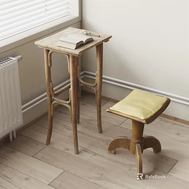Wooden Bar Stool With Upholstered Seat And Side Table In Home Interior 3d model 