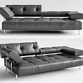 Modern Black Leather Sectional Sofa With Tufted Design And Metal Legs 3d model