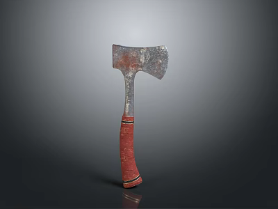 Rusted Axe With Red Handle And Black Yellow Stripes As Ancient Weapon 3d model