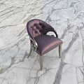 Purple Leather Single Sofa With Tufted Backrest And Ornate Metal Armrests
