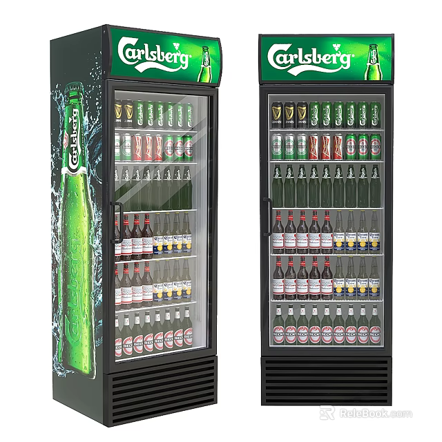 Carsberg Beverage Display Coolers Filled With Various Bottled Drinks Double Units 3d model 