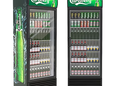 Carsberg Beverage Display Coolers Filled With Various Bottled Drinks Double Units 3d model