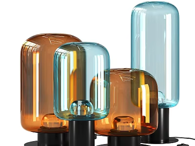 Modern Table Lamps With Colorful Glass Shades And Black Bases 3d model