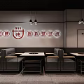 Modern Hotpot Restaurant Interior Design With Booth Seats Dining Tables And Decorative Wall Posters
