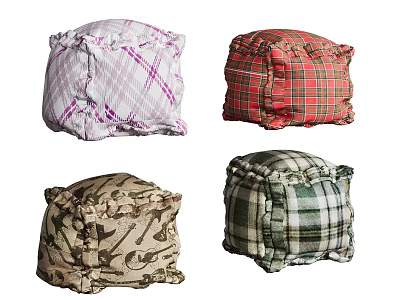 Comfortable Bean Bag Chairs With Various Plaid And Camouflage Patterns For Home Seating 3d model